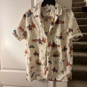 Sonoma Cream Western Print Casual Button Up Shirt
